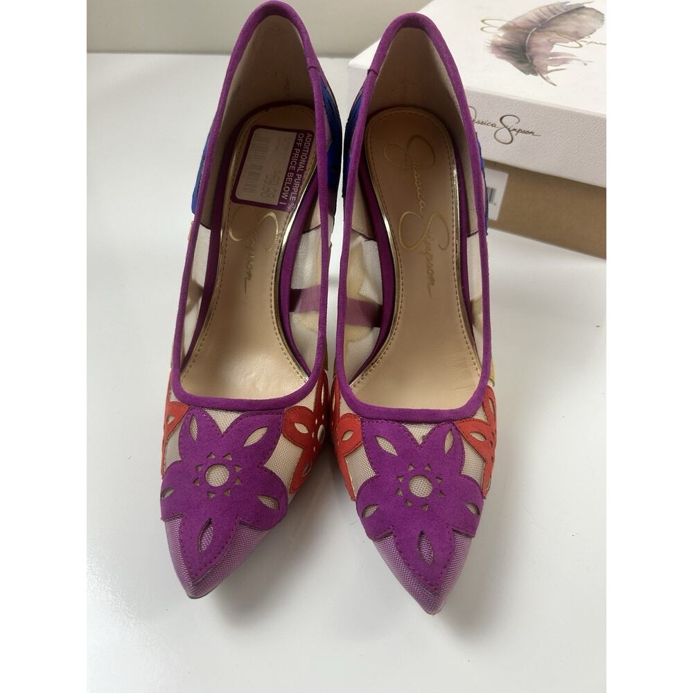 Jessica Simpson Perie Pumps Heel Floral Embroidered Sheer Mesh Womens Sz 6 Pink - Picture 6 of 15